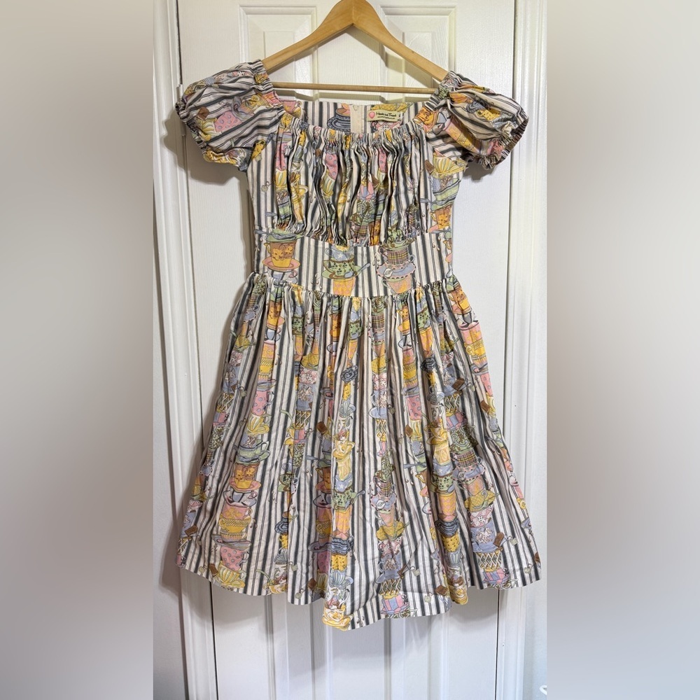 Hearts & Found teacup Alice wonderland spring vintage off shoulder full dress XL - Picture 3 of 6